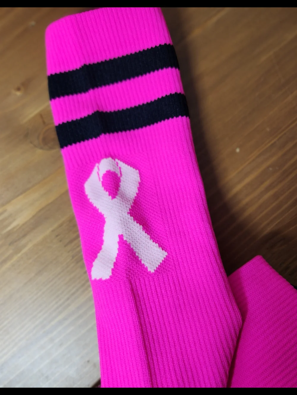 NWT Neon Pink Ribbon Breast Cancer Awareness Sports Socks Stripes XL